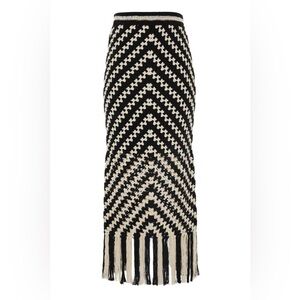 ZIMMERMANN Halliday Hand Crochet Fringe Black and Cream White Skirt